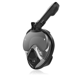 Snorkelling mask for adults, full face mask for snorkelling, diving goggles with snorkel for spectacle wearers - 180° anti-fog panorama, foldable, excellent for snorkelling (Black,XL)