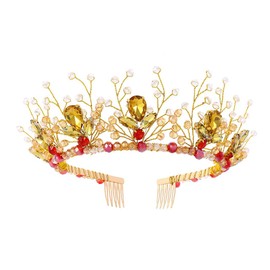 IYOU Bridal Wedding Crown Gold Crystal Headband Tiara Bride Bridesmaid Hair Accessories for Women