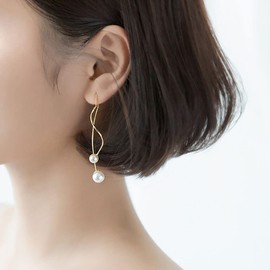 SLUYNZ Sterling Silver Pearls Dangle Earrings Curve Chain for Women Long Dangle Earrings Pearl Backs Threader Tassel