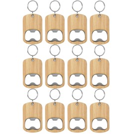 Arivend 12Pack Wood Bottle Opener Wooden Keychain Bottle Openers Set Blanks Wood Engraving Key Chains Key Tag for Home Kitchen, Easy to Use