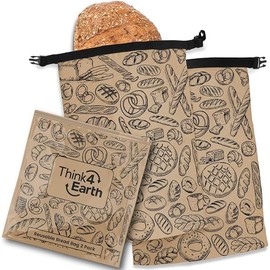 Think4Earth® - 2 Pack Large Bread Bags for Homemade Loaf, Freezer Storage Bag, Bread Container, Reusable Food Storage Bag