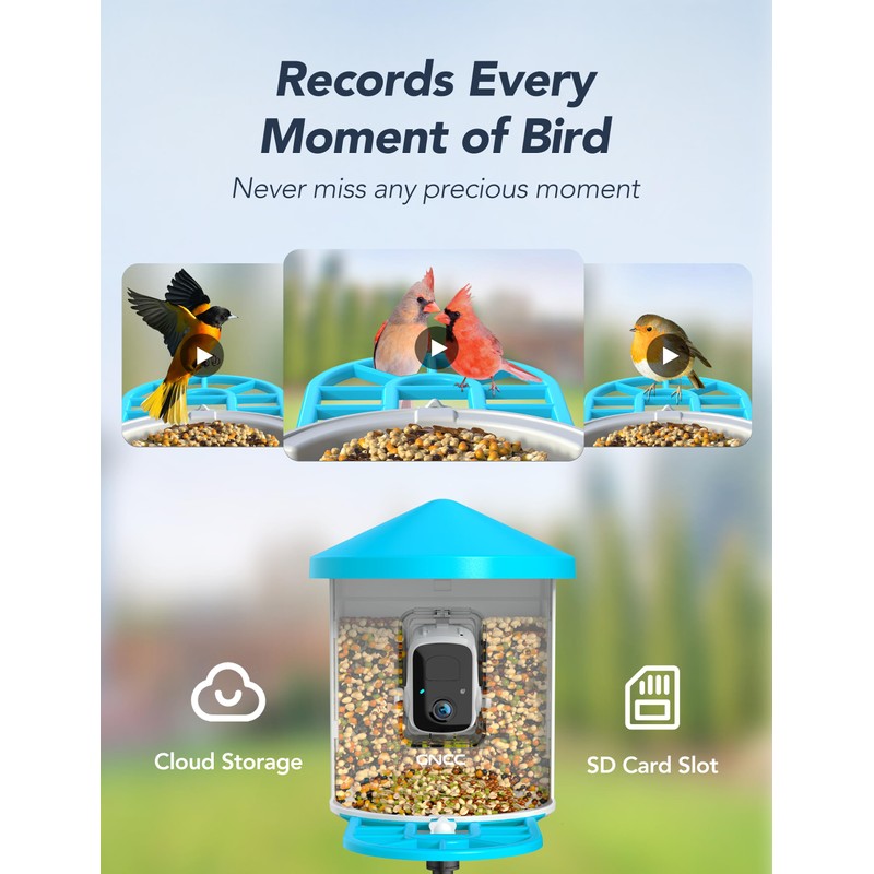 GNCC Smart Bird Feeder with Camera Wireless Outdoor, 1080P Wild