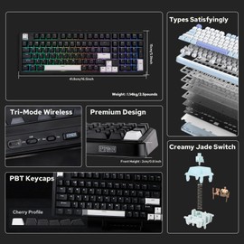 EPOMAKER TH99 Tri-Mode Wireless Mechanical Keyboard with 8000mAh Battery, Hot Swappable Custom RGB Gaming Keyboard with Numpad, Gasket Creamy for PC/Mac/Office (Black)