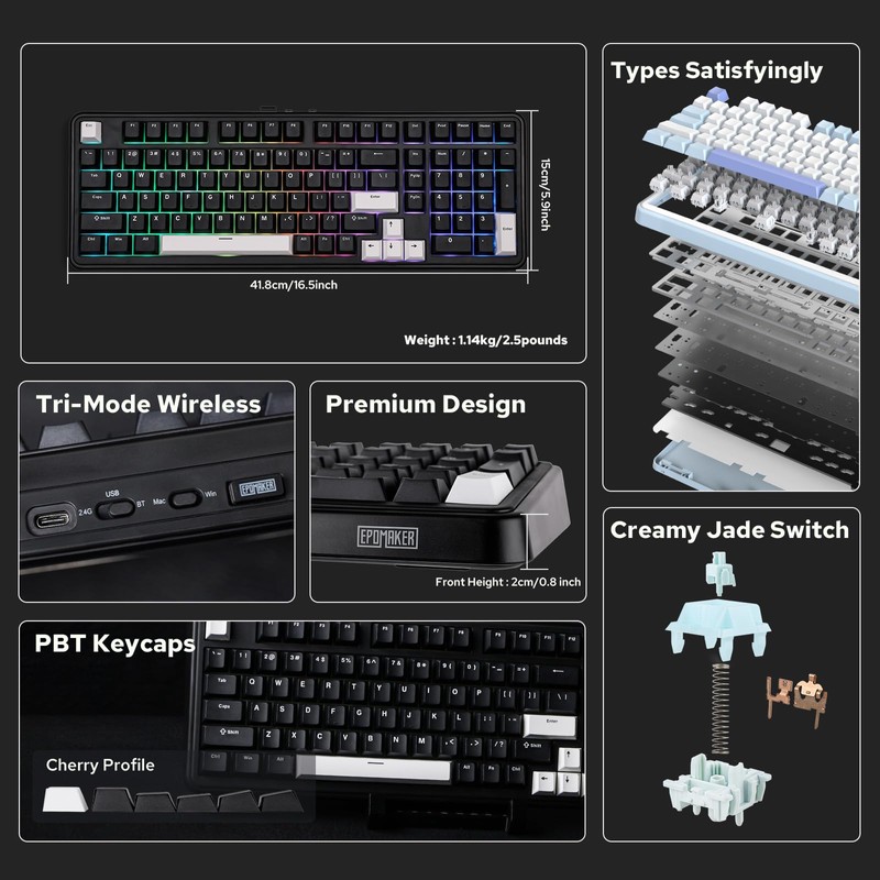 EPOMAKER TH99 Tri-Mode Wireless Mechanical Keyboard with 8000mAh Battery, Hot