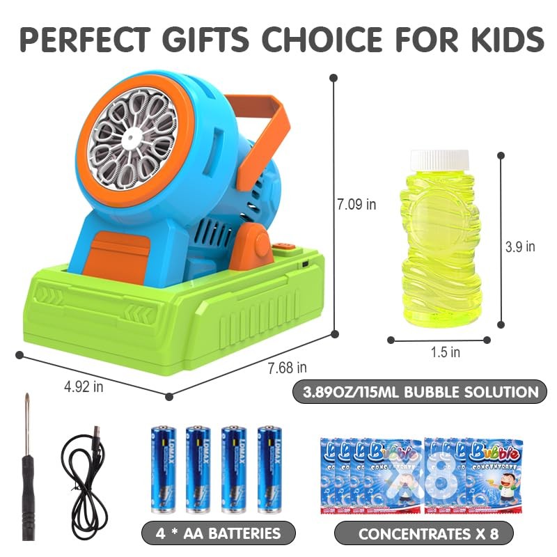 Automatic Bubble Machine with Bubble Solution, 4 AA Batteries, USB