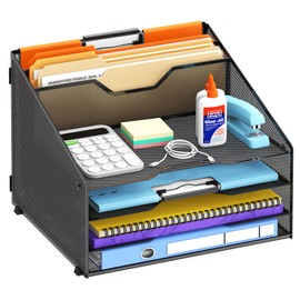 Organizador de escritorio Reeplan, organizador de papel con 4 bandejas para cartas y 2 secciones verticales, organizadores de escritorio y accesorios 