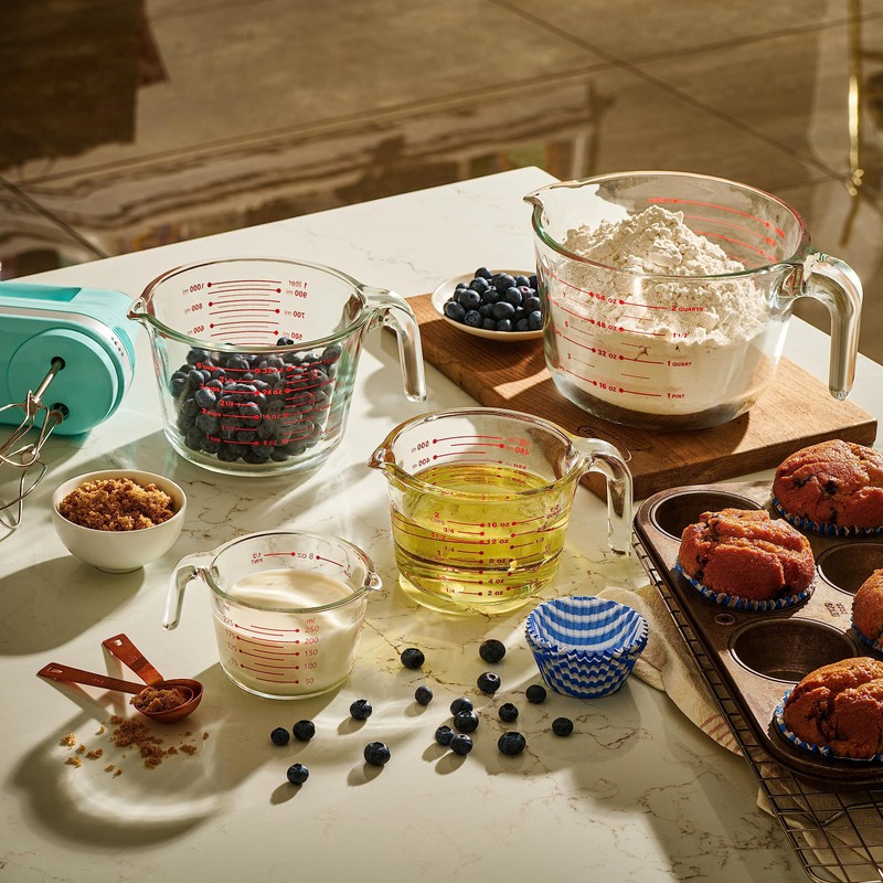 Set of 4 Glass Measuring Cups - Kitchen Mixing Bowl,