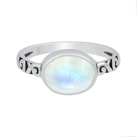 925 Silver Plated 3.10Cts Natural Moonstone Ring Size 5 For Women, White Stone June Birthstone Ring Jewelry Mother's Day Gifts For Mom Wife