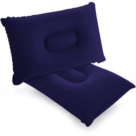 SUTAFOR Inflatable Cushion Pack of 2 Camping Pillows Travel Cushion Flocking Seat Cushion for Beach Outdoor Hiking Blue 42 x 29 cm