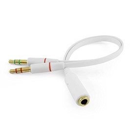 iXium 3.5mm Female to 2 Male Headphone Headset Microphone Y Splitter Audio Adapter Cable for PC Computer and Laptop - White