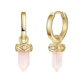 Glanzstücke München Women's Creole Earrings 925 Sterling Silver Yellow Gold-Plated 18 Carat Opal (Synthetic) Rose Quartz White Pink Silver Hoop Earrings