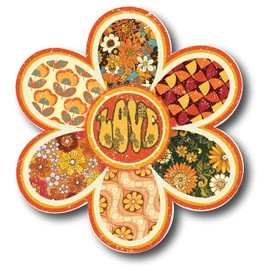 Love Flower Retro 5 Inch Waterproof Decal Sticker Wall Window Tie-dye Alien Stoner Stones Psychedelic Mushroom Hippie Green Rainbow Galaxy Rock Gypsy Indian Trible Sunflower CS1496-2PK