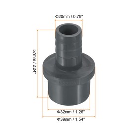 PATIKIL UPVC Reducer Pipe Fitting 32mm OD 20mm Barbed, 2 Pack Straight Coupling Adapter Connector, Grey