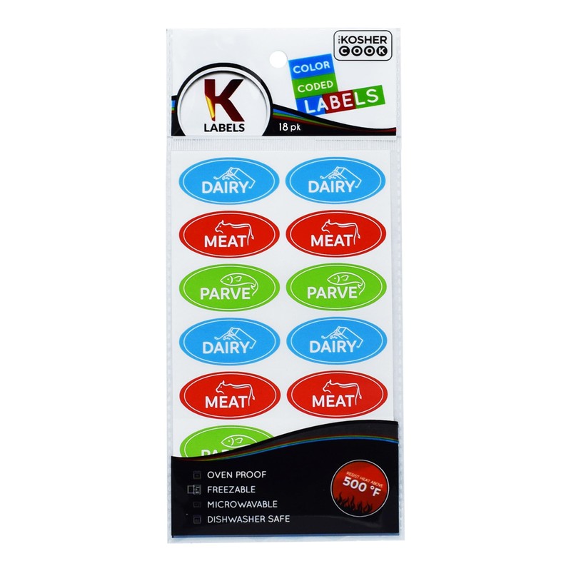 18 Assorted Kosher Labels -6 Blue Dairy, 6 Red Meat,