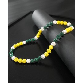 NEXIULT Baseball Bead Necklace, Baseball Necklace for Men, 16/18/20" Ice Chains, Rhinestone Bling Sports Jewelry (Olive green/White/Yellow, 18 inch)