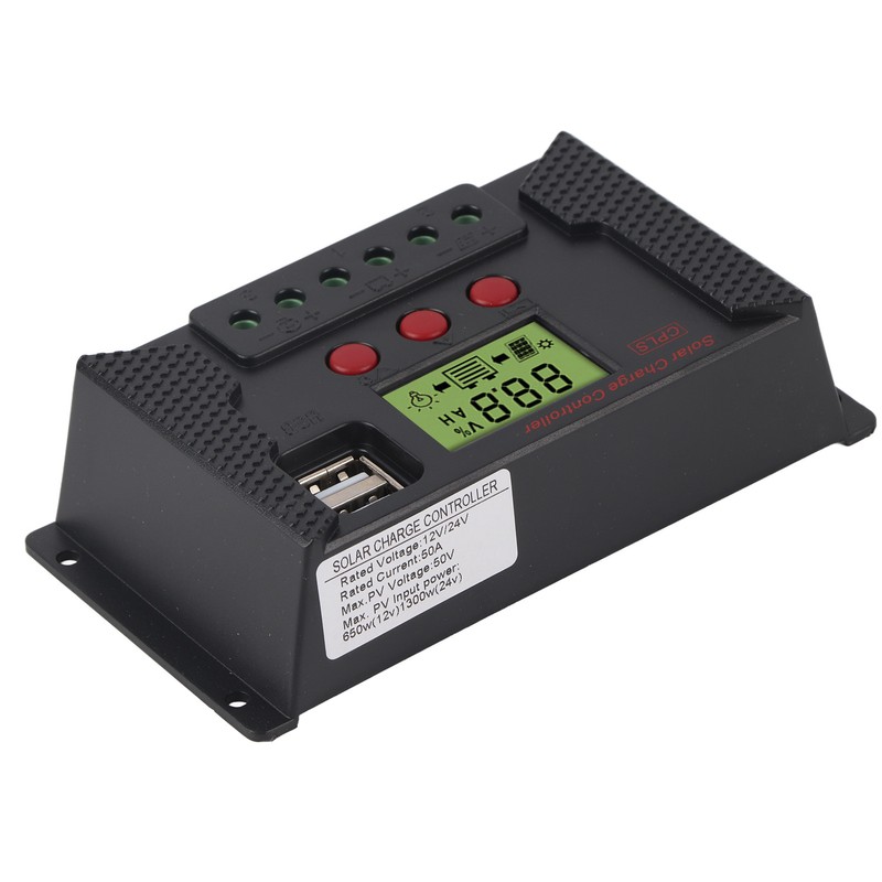 12V/24V Solar Charge Controller 50A PWM Intelligent Battery Charging Regulator