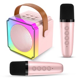 Mini Karaoke Machine for Kids,Bluetooth Light Up Speaker with 2 Portable Microphones Wireless,Kids Karaoke Machine Toys Gifts for kids 3-12 Home Party Gifts (Pink 2 Mics)