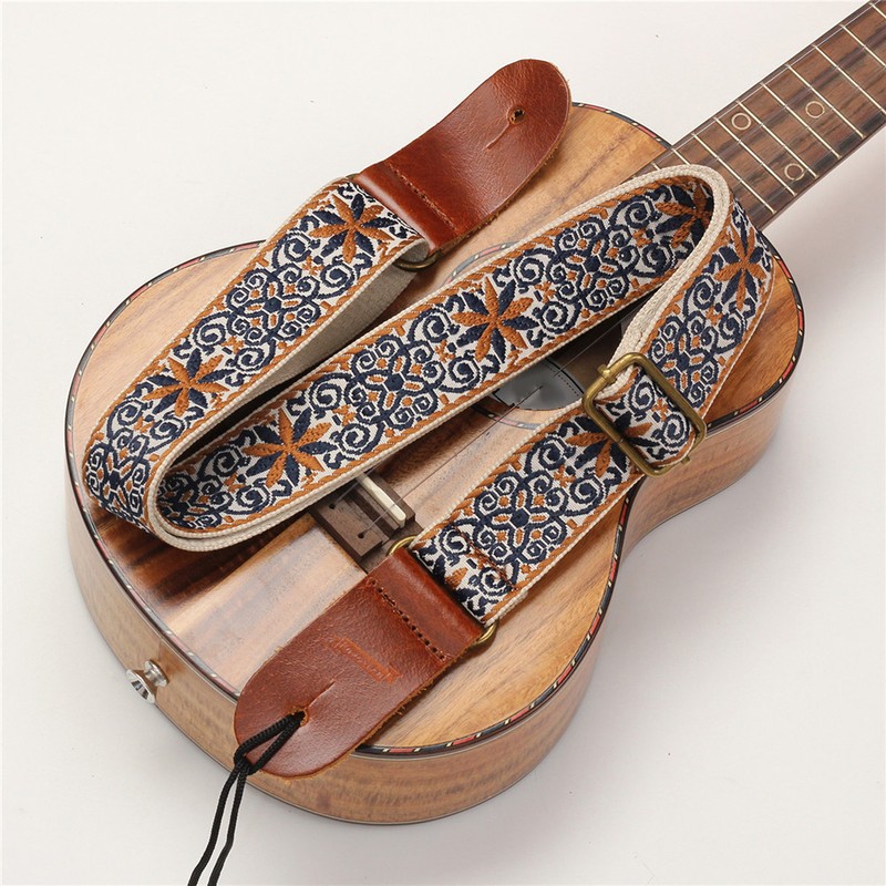 Embroidered Ukulele Strap Ethnic Style Adjustable Length Nylon Leather Comfortable