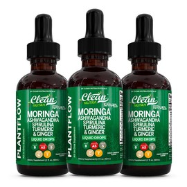 Clean Nutra Plantflow Moringa Drops with Ashwagandha Turmeric Ginger Spirulina Fennel for Energy, Lactation & Daily Wellness Supplement:_3 Bottles