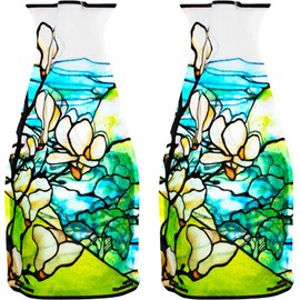 MODGY Expandable Flower Vase, Plastic Decorative Modern Foldable Printed Vases for Centerpieces for Wedding, Dining Table, Home Decor, Living Room, Magnolia Landscape, Louis C. Tiffany, 2 Pack