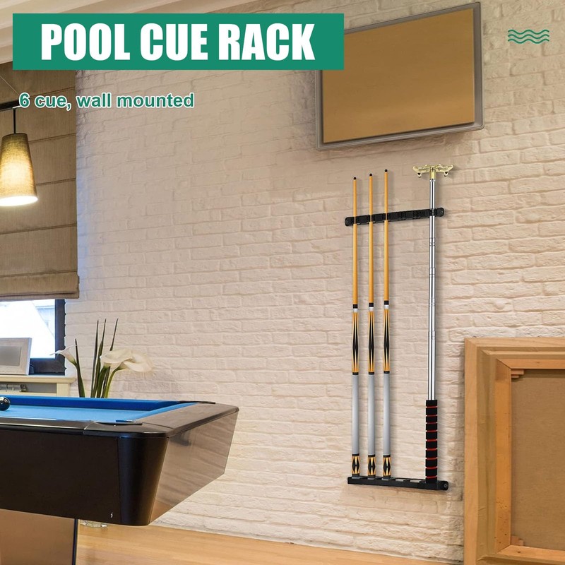 ZKFSIE 6-Slot Pool Cue Holder Wall Mount, Vertical Billiard Cue