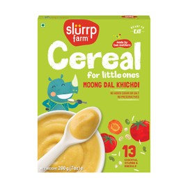 Slurrp Farm Moong Dal Khichdi Baby Cereal | Easy to Digest Travel Food for Kids | Real Veggies & 13 Nutrients | No Added Sugar, Salt or Milk | No Preservatives | 7.05 Oz (200g)