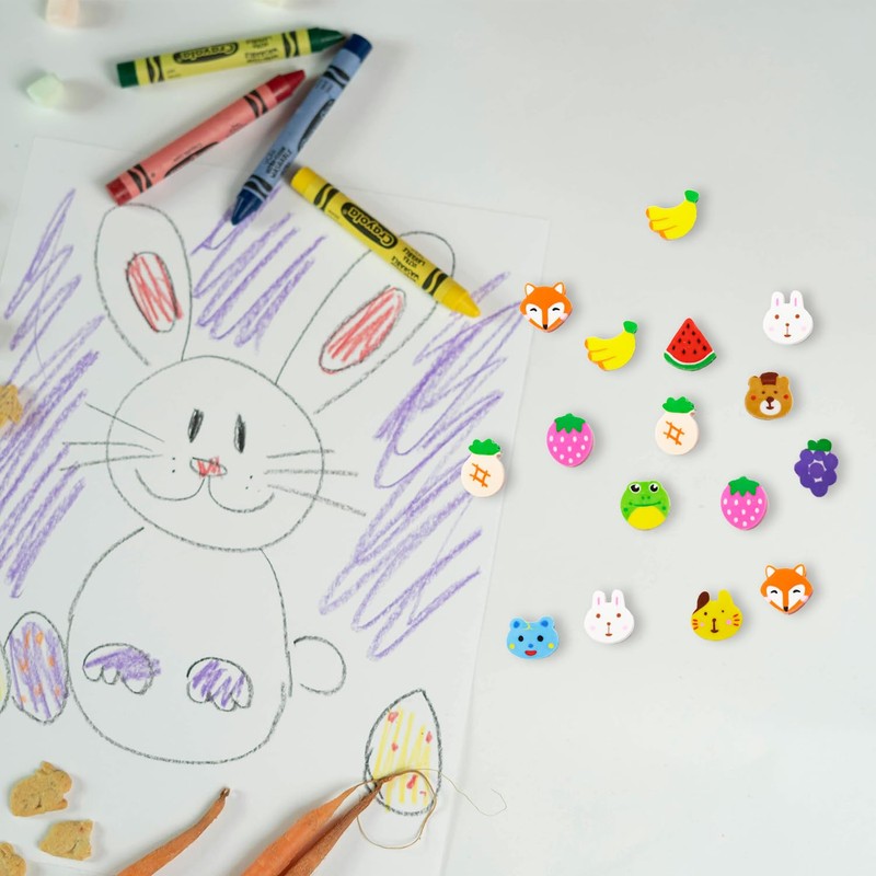 Tabanzhe Mini Erasers-100PCS Animal Fruit Mini Novelty Erasers Small Pencil