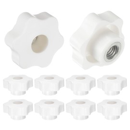 HARFINGTON 10pcs Star Knobs M12 Female Thread 48mm Head Plastic Through Hole Brass Screw-in Clamping Handles Threaded Hand Knobs, White