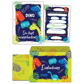 8 Invitation Cards Children's Birthday Party Boys Girls Dinosaur Invitations Children Including 8 Envelopes, 8 Bags, 8 Stickers, 8 Ships Sink, 8 Bookmarks, 8 Pads