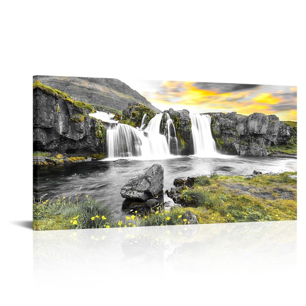 RnnJoile Waterfall Canvas Wall Art Mountain Waterfall Nature Landscape Picture