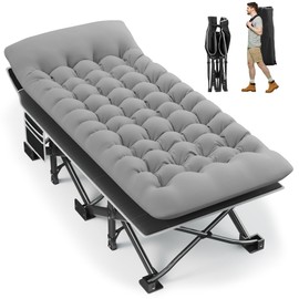 Portable Camping Cot, 32" Extra Wide Camping Cots for Adults with Thick Mattress, Heavy Duty Sleeping Cot Holds Up to 600LBS, Cots for Sleeping, Rv, Beach, Patio, Office Naps(Grey)