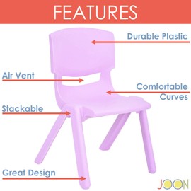 JOON Stackable Plastic Kids Learning Chairs, (2-Pack), 20.5x12.75X11 Inches, The Perfect Chair for Playrooms, Schools, Daycares and Home, Lilac