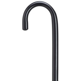 Walking Cane - Black Round nose crook handle hospital cane, 7/8" diameter hardwood shaft, 42" long w/rubber tip.