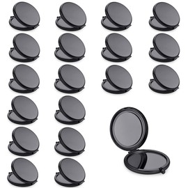 QUSTGO Compact Mirror, Pocket Travel Makeup Mirror for Purse, Metal Round Shell, 2-Sided 1X/2X Magnifying, Portable, Folding, Handheld, Black, 18 Pack