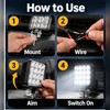 12V 48W Square LED Work Light, 6500K White Waterproof Off-Road