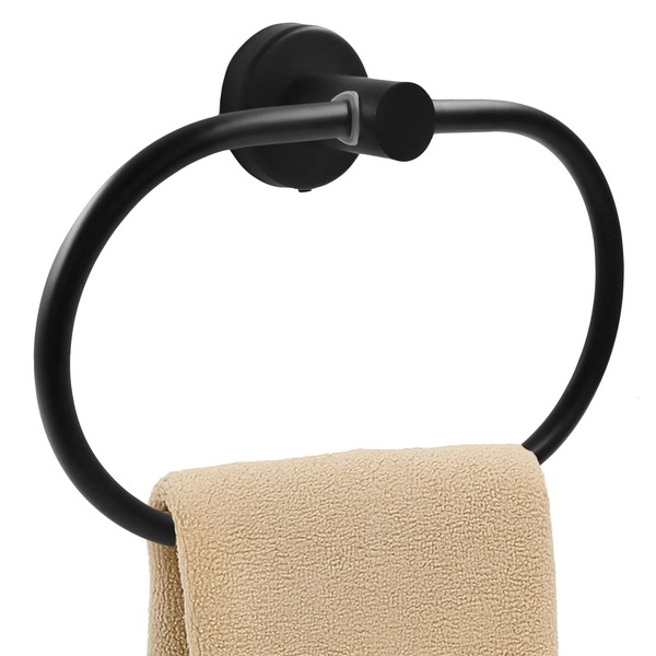 Rierdge Matte Black Towel Ring for Bathroom, Elliptical Stainless Steel