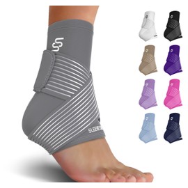 Sleeve Stars Ankle Brace for Sprained Ankle, Plantar Fasciitis Relief Ankle Support for Women, Ankle Compression Sleeve w/Strap (1, Gray, One Size)