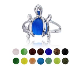 925 Sterling Silver Genuine and Simulated 14 Color Interchangeable Gemstone Set Turtle Fashion Ring, Size