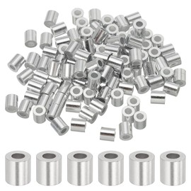 uxcell 1/16"(2mm) Aluminum Crimping Loop Sleeve, Wire Rope Stop Sleeve Round Crimp Ferrules for Wire Rope and Cable Ferrule, Silver 100Pcs