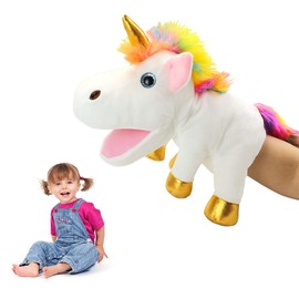 KBIBCK 30cm Einhorn Handpuppe, Plüsch Einhorn Handpuppe, Einhorn Handpuppen für Mädchen, Einhorngeschenke für interaktives Spielzeug für Storytelling Teaching Puppet Theater
