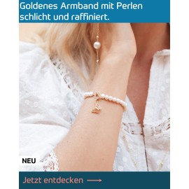 GERNEO® Zadar - Premium Women's Hand Chain & Bracelet in Pearl Look with Butterfly Pendant - 18 Carat Gold-Plated in Gold - Elegant Jewellery of the Highest Quality, Stone