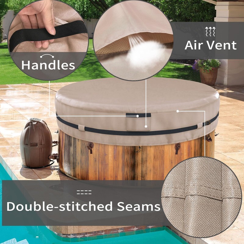 AKEfit Round Hot Tub Cover, 600D Polyester Waterproof for Hot