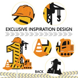 Decoración para tarta de 1er cumpleaños para niños, niñas, camiones, excavadoras, carretillas elevadoras, excavadoras, carreteras, rodillos, ingeniería, tema de un año, suministros para fiestas de cumpleaños