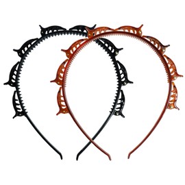 Gallipower 2 Pcs Hairpin for Women,Headband With Bangs Hairstyle Hair Clips,Toothed Weave Bangs Headband, Stylish Black Brown Curly Hair Accessories for Makeup or Washing Face