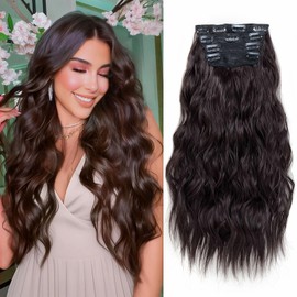 Dark Brown Clip-In Human Hair Extensions 22 Inch - 200g Thick Wavy 4PCs Set (6A Mocha Brown) for Daily & Party - Silk-Touch Human Hair with Secure Hold & Natural Shine
