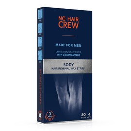 NO HAIR CREW - Bandas de Cera Depilatorias Masculinas Premium – 20 Tiras Y 4 Toallitas Calmantes - Alto Rendimiento - Hechas Para Hombres – Hasta 3 semanas libre de vello