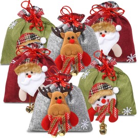 SHANGRLA Christmas Gift Doll Bags with Drawstring - Burlap Xmas Gift Bags for Kids, Reusable Cloth Christmas Pouches for Presents, Holiday Stockings, Treats, Goodies, Party Favors (6 Pack)