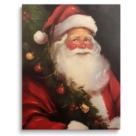 ART Christmas Santa Claus Canvas Wall Decor Christmas Tree and Star Festive Hanging Festive, Christmas Home Décor for Living Room and Bedroom 24x30inch