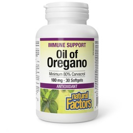 Natural Factors Oil of Oregano, 180 mg, 30 softgels, Minimum 80% Carvacol, Provides Antioxidant Protection and Immune Support