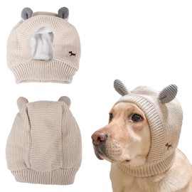 Dog Ear Muffs Noise Protection, Cute Winter Ear Warmer Covers for Pets, Dog Stress and Anxiety Relief Cover, Size F, Suitable for Dogs 30~50 kg (Head Circumference Within 22 Inches)-Apricot